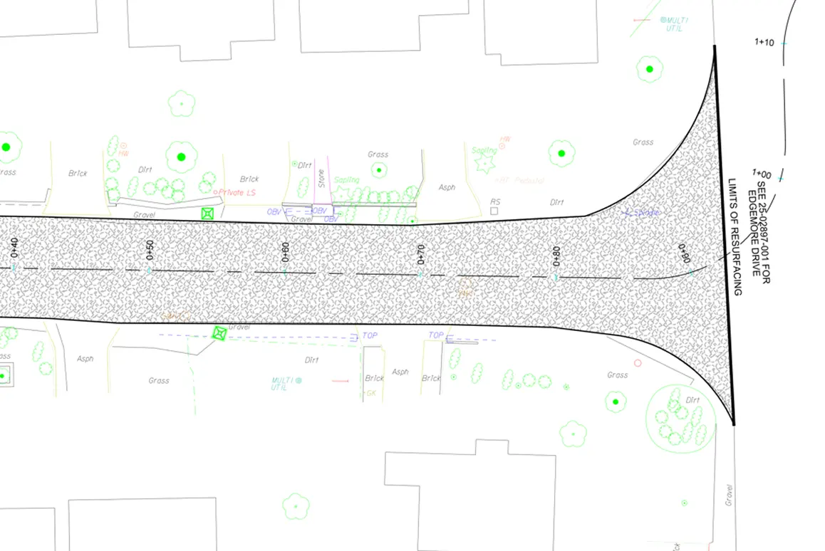 Design drawing referencing one of the contract's resurfacing limits