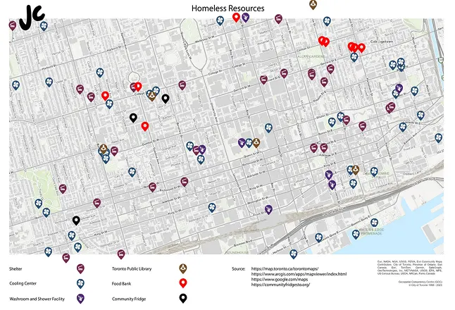 Map of homeless resources used to guide Justice & Care's outreach
