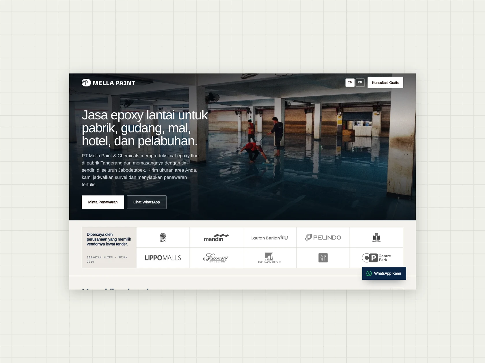 The mellapaint.com presell page for Google Ads, with the hero headline and client logo strip